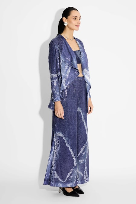 SHASHA GABA Blue Polyester Sequins Round Neck Amorphous Jacket Online at Aza Fashions SHASHA GABA_Blue Polyester Sequins Round Neck Amorphous Jacket _Online_at_Aza_Fashions