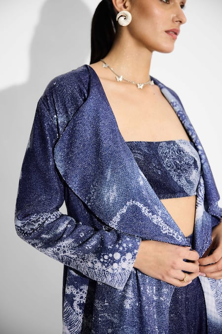 SHASHA GABA Blue Polyester Sequins Round Neck Amorphous Jacket at Aza Fashions SHASHA GABA_Blue Polyester Sequins Round Neck Amorphous Jacket _at_Aza_Fashions