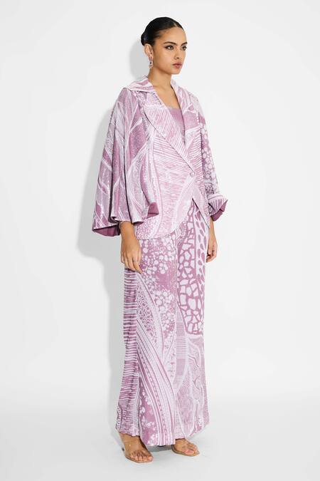 Buy SHASHA GABA Purple Polyester Sequins Open Neck Amorphous Cape Style Jacket Online at Aza Fashions Buy_SHASHA GABA_Purple Polyester Sequins Open Neck Amorphous Cape Style Jacket _Online_at_Aza_Fashions