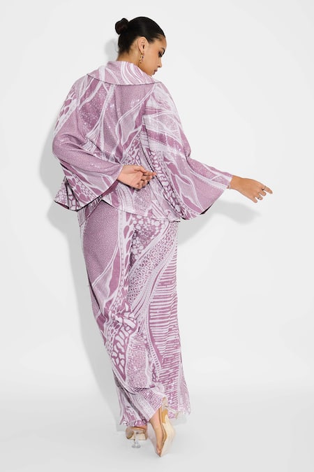 Shop SHASHA GABA Purple Polyester Sequins Open Neck Amorphous Cape Style Jacket at Aza Fashions Shop_SHASHA GABA_Purple Polyester Sequins Open Neck Amorphous Cape Style Jacket _at_Aza_Fashions