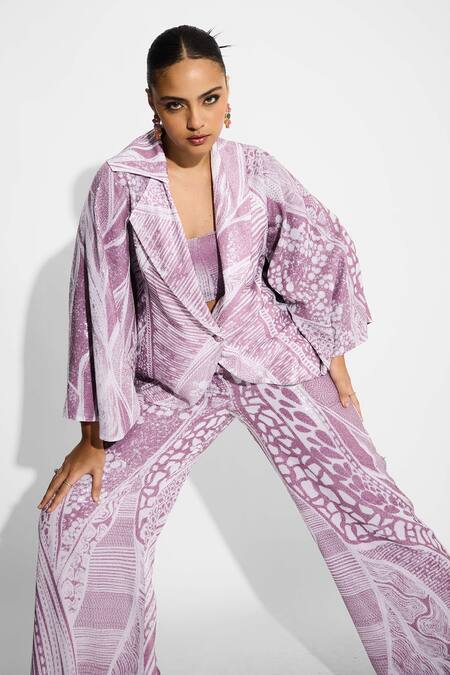 Shop SHASHA GABA Purple Polyester Sequins Open Neck Amorphous Cape Style Jacket Shop_SHASHA GABA_Purple Polyester Sequins Open Neck Amorphous Cape Style Jacket