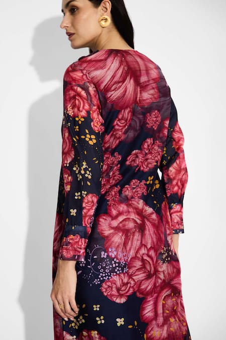 SHASHA GABA_Multi Color Polyester Round Neck Floral Straight Kurta _at_Aza_Fashions