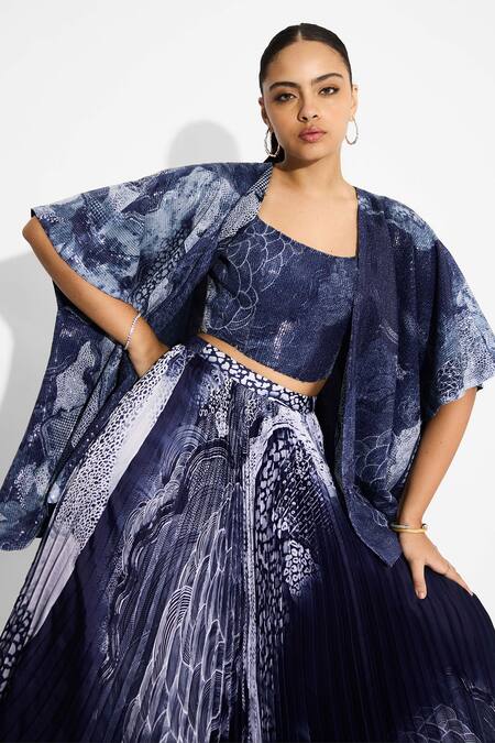 Shop SHASHA GABA Blue Sequins Open Neck Obsidian Shrug Online at Aza Fashions Shop_SHASHA GABA_Blue Sequins Open Neck Obsidian Shrug _Online_at_Aza_Fashions