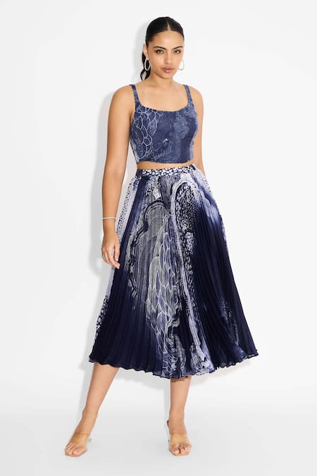 SHASHA GABA_Blue Sequins Square Neck Swirl Corset _Online_at_Aza_Fashions