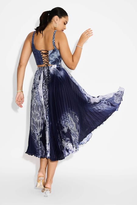 Buy_SHASHA GABA_Blue Sequins Square Neck Swirl Corset 