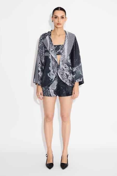 Buy SHASHA GABA Black Amorphous Sequins Cape Jacket Online at Aza Fashions Buy_SHASHA GABA_Black Amorphous Sequins Cape Jacket _Online_at_Aza_Fashions
