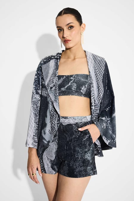 SHASHA GABA Black Amorphous Sequins Cape Jacket at Aza Fashions SHASHA GABA_Black Amorphous Sequins Cape Jacket _at_Aza_Fashions