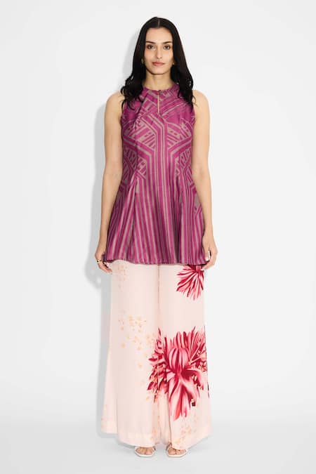 SHASHA GABA Dark Mauve Designer Stripe Top 