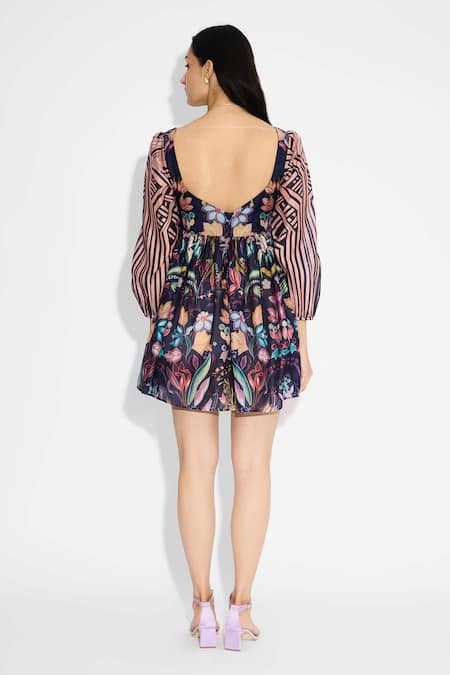 SHASHA GABA Floral & Stripes Short Dress 