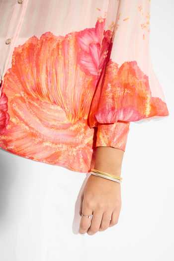 Shop_SHASHA GABA_Pink Twill V-neck Misty Rose Floral Stripe Shirt 