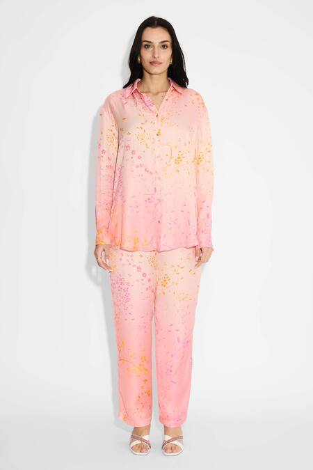 SHASHA GABA Blush Collared Pink Ombre Floral Shirt And Pant Set Online at Aza Fashions SHASHA GABA_Blush Collared Pink Ombre Floral Shirt And Pant Set _Online_at_Aza_Fashions