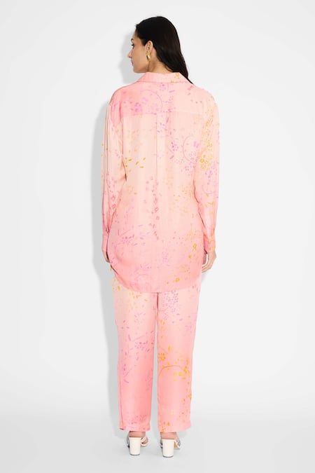 Shop SHASHA GABA Blush Collared Pink Ombre Floral Shirt And Pant Set at Aza Fashions Shop_SHASHA GABA_Blush Collared Pink Ombre Floral Shirt And Pant Set _at_Aza_Fashions