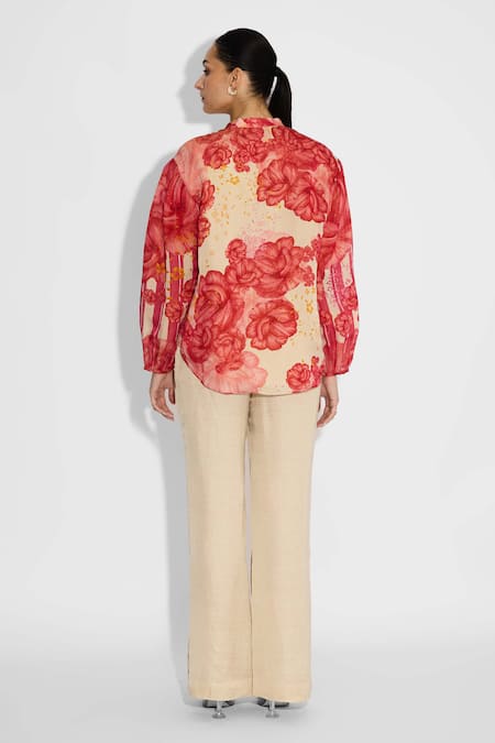 SHASHA GABA Multi-Floral Placket Beige Shirt 