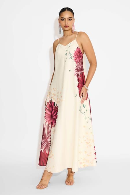 SHASHA GABA Ivory Floral Sequin Cape & Dress Set 