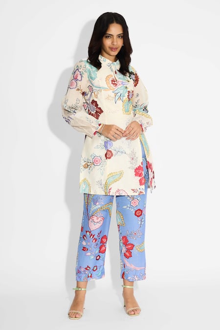 SHASHA GABA Ivory Chintz Printed Double Slit Kurta 