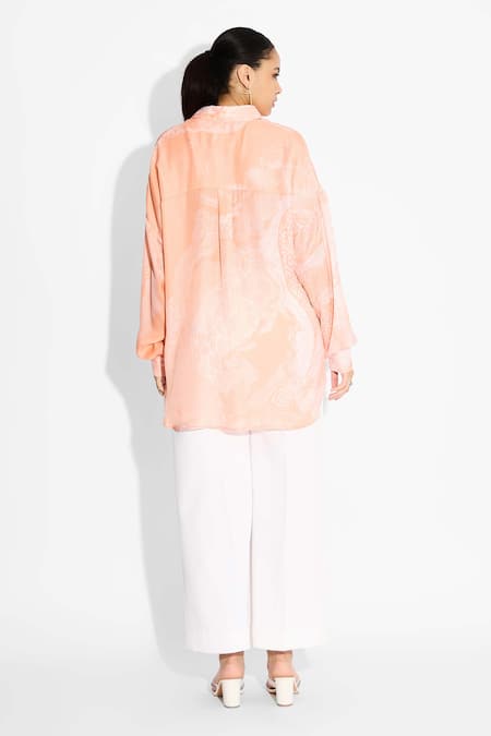 SHASHA GABA Peach Amorphous Print High Low Shirt 