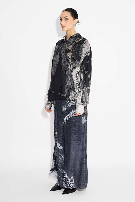 SHASHA GABA_Black Collared Amorphous Print Shirt _Online_at_Aza_Fashions