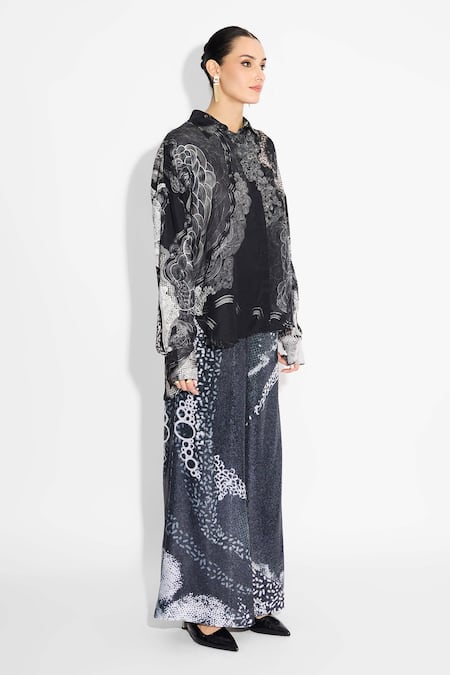 Buy_SHASHA GABA_Black Collared Amorphous Print Shirt _Online_at_Aza_Fashions