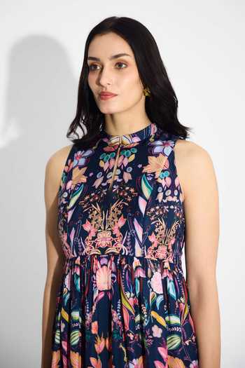 Shop SHASHA GABA Blue High Neck Floral Peplum Top And Straight Pant Set Online at Aza Fashions Shop_SHASHA GABA_Blue High Neck Floral Peplum Top And Straight Pant Set _Online_at_Aza_Fashions