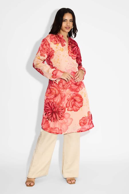 SHASHA GABA Floral Print Pink Kurta 