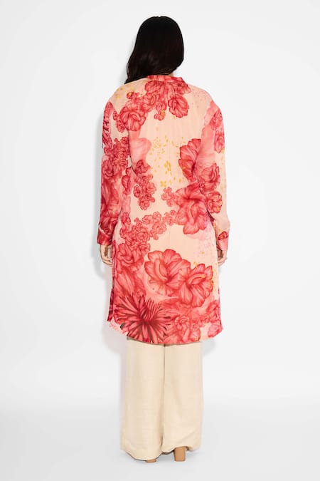 SHASHA GABA Floral Print Pink Kurta 