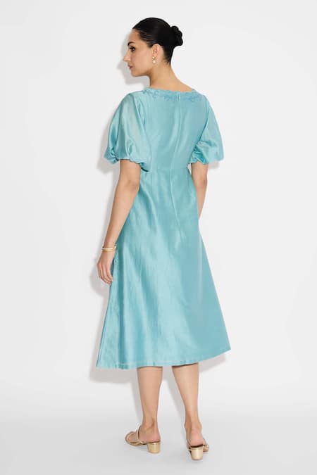 SHASHA GABA Applique Aqua Midi Dress 