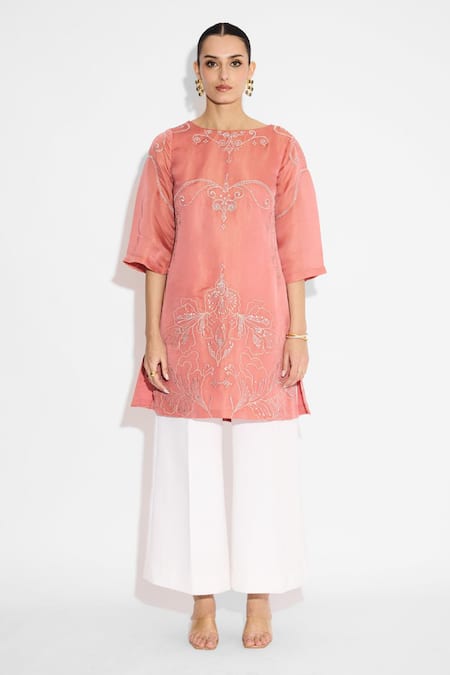 SHASHA GABA Peach Embellished Kurta 