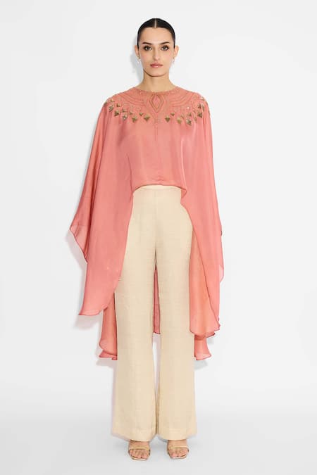 Buy_SHASHA GABA_Peach Cape With Hand Embellishment _Online_at_Aza_Fashions