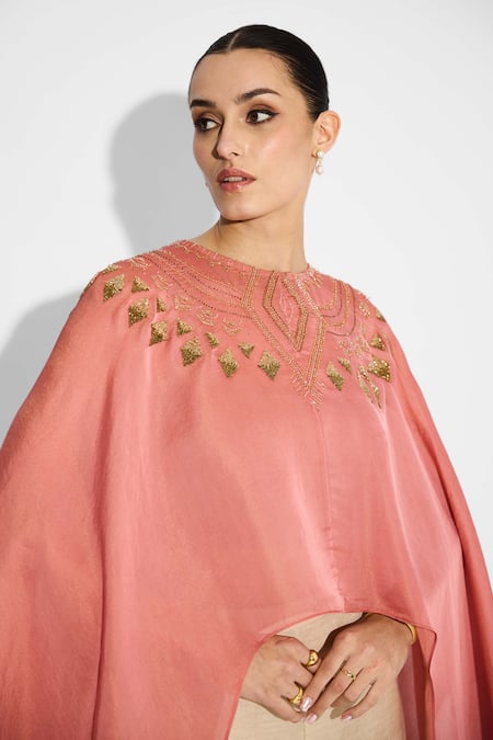 Buy_SHASHA GABA_Peach Cape With Hand Embellishment 