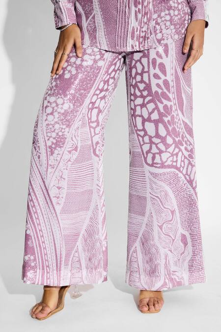 SHASHA GABA_Purple Sequins Amorphous Dusty Pant _Online_at_Aza_Fashions