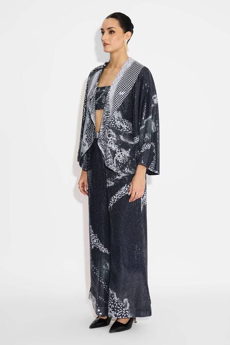 SHASHA GABA_Black Sequins Amorphous Flared Pant _Online_at_Aza_Fashions