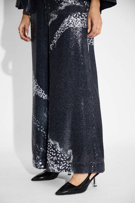 Buy_SHASHA GABA_Black Sequins Amorphous Flared Pant _Online_at_Aza_Fashions