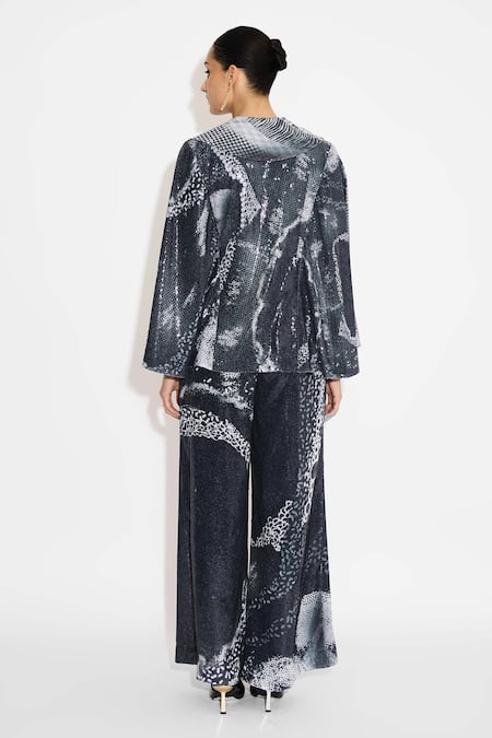 SHASHA GABA Black Amorphous Sequins Flared Pant 