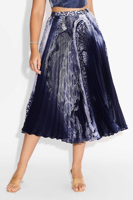 Buy SHASHA GABA Blue Polyester, Satin Swirl Pleated Skirt Online at Aza Fashions Buy_SHASHA GABA_Blue Polyester, Satin Swirl Pleated Skirt _Online_at_Aza_Fashions