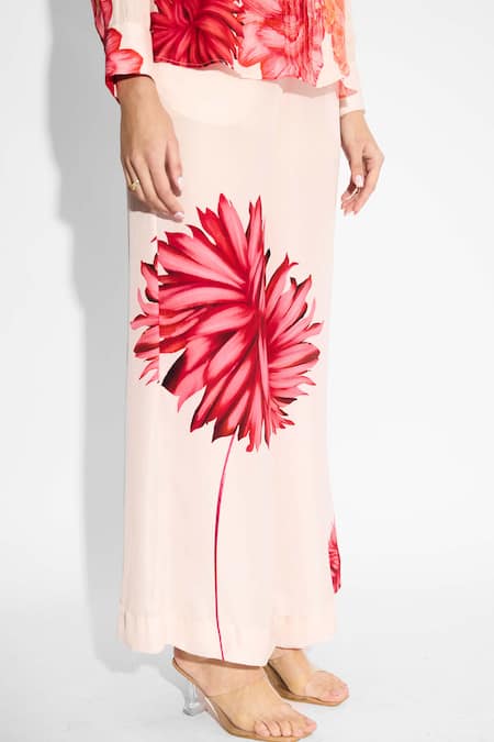 SHASHA GABA_Pink Floral Wide Leg Pant _Online_at_Aza_Fashions