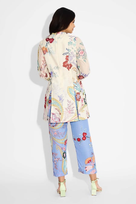 SHASHA GABA Floral Printed Cue Blue Pants 