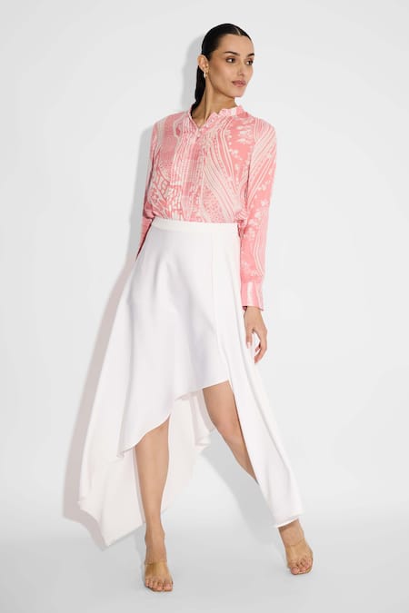 SHASHA GABA Draped Ivory Midi Skirt 