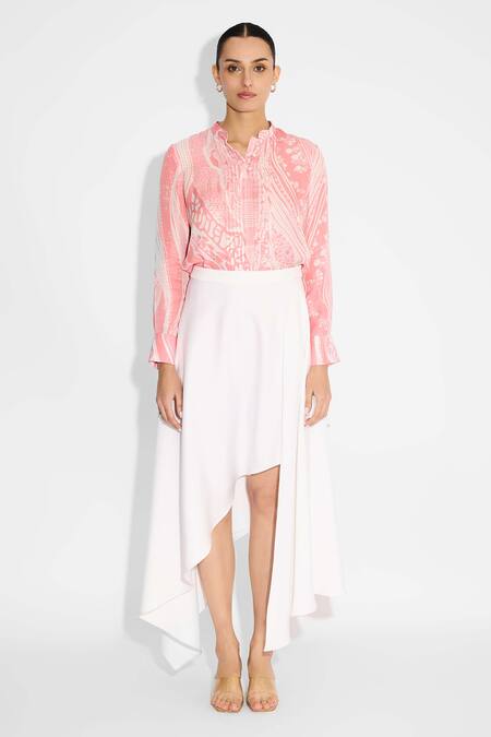 SHASHA GABA_Ivory Draped Midi Skirt _Online_at_Aza_Fashions