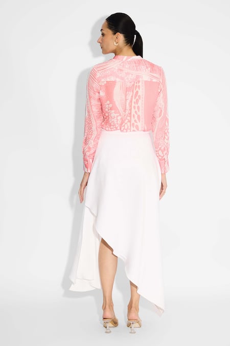 SHASHA GABA Draped Ivory Midi Skirt 