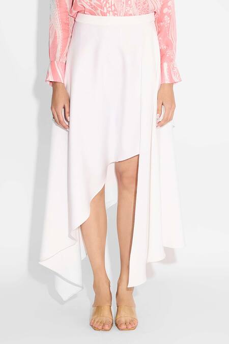 Buy_SHASHA GABA_Ivory Draped Midi Skirt _Online_at_Aza_Fashions