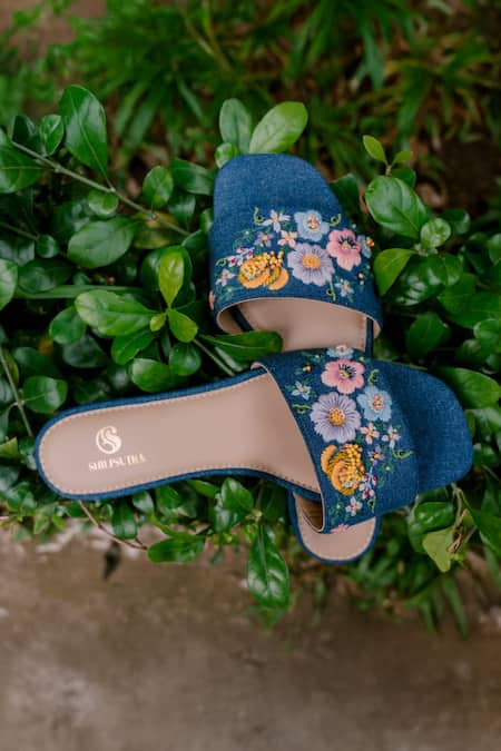 Shilpsutra Floral Embroidered Denim Flats 