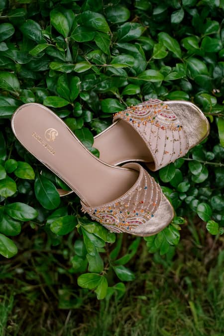 Shilpsutra Gold Embroidered Designer Flats 