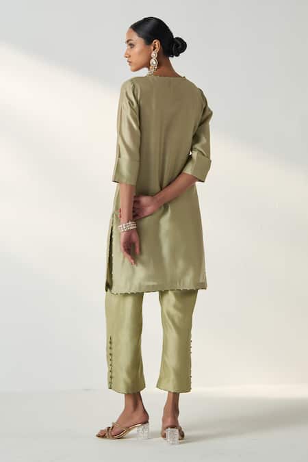 Studio Bagechaa Chanderi Green Kurta Set 