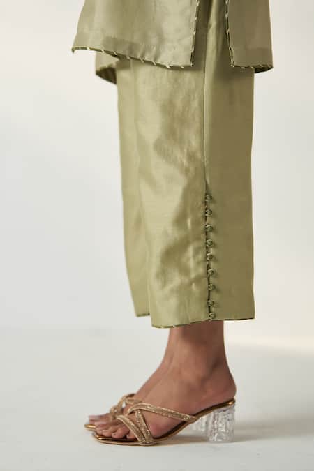 Studio Bagechaa_Green Chanderi Round Neck Kurta Set _at_Aza_Fashions