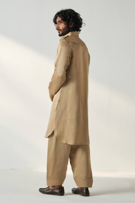 Buy Studio Bagechaa Gold Linen, Satin Embroidery Pathani Kurta Set Online at Aza Fashions Buy_Studio Bagechaa_Gold Linen, Satin Embroidery Pathani Kurta Set_Online_at_Aza_Fashions