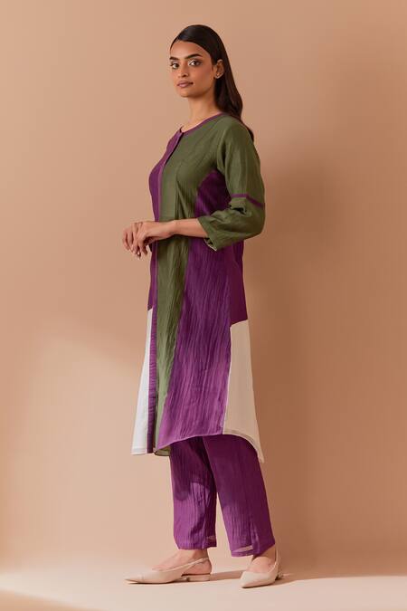Priya Chaudhary Multi Color Chanderi Round Neck Multicolor Kurta And Pant Set Online at Aza Fashions Priya Chaudhary_Multi Color Chanderi Round Neck Multicolor Kurta And Pant Set _Online_at_Aza_Fashions