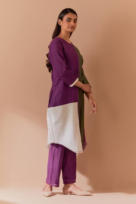 Priya Chaudhary Multi Color Chanderi Round Neck Multicolor Kurta And Pant Set at Aza Fashions Priya Chaudhary_Multi Color Chanderi Round Neck Multicolor Kurta And Pant Set _at_Aza_Fashions