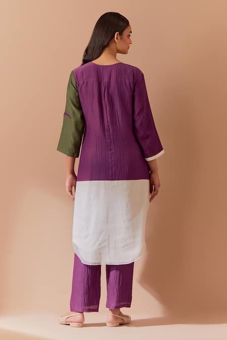 Shop Priya Chaudhary Multi Color Chanderi Round Neck Multicolor Kurta And Pant Set at Aza Fashions Shop_Priya Chaudhary_Multi Color Chanderi Round Neck Multicolor Kurta And Pant Set _at_Aza_Fashions