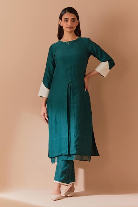 Priya Chaudhary Green Soft Chanderi Kurta Set 