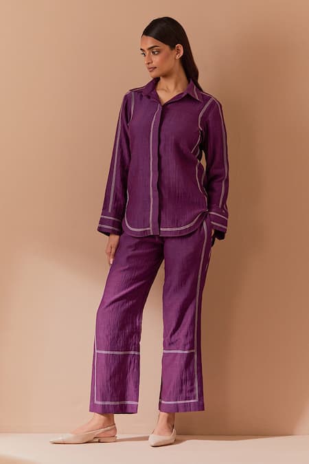 Priya Chaudhary Purple Soft Chanderi Shirt & Pant Set 